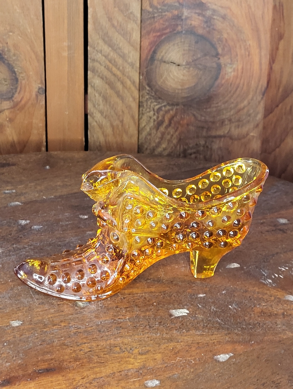 Amber Glass Hobnail Shoe Figurine - Picture 5 of 14